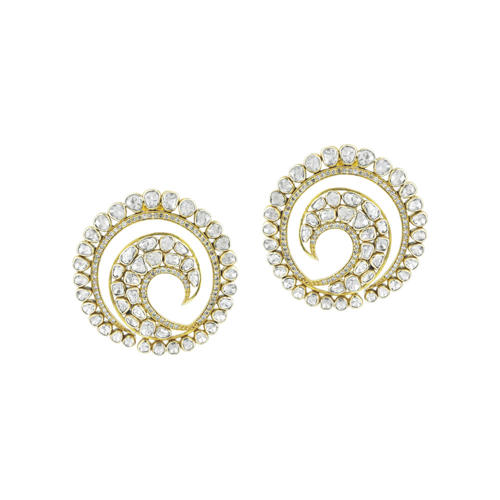Polki Stud Earrings with Swirl Pattern